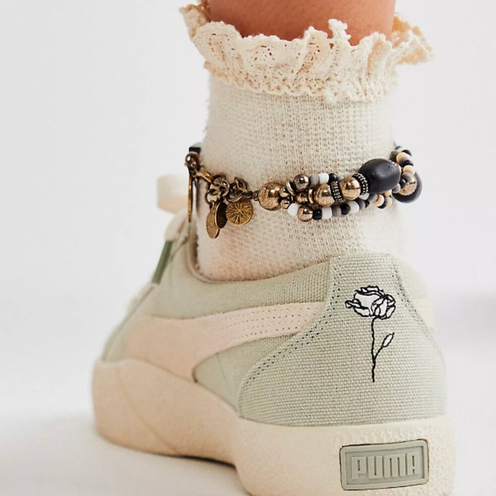 NWT Free People Beloved Waffle Knit Ankle Socks light green moss 1 Pair - Picture 6 of 12